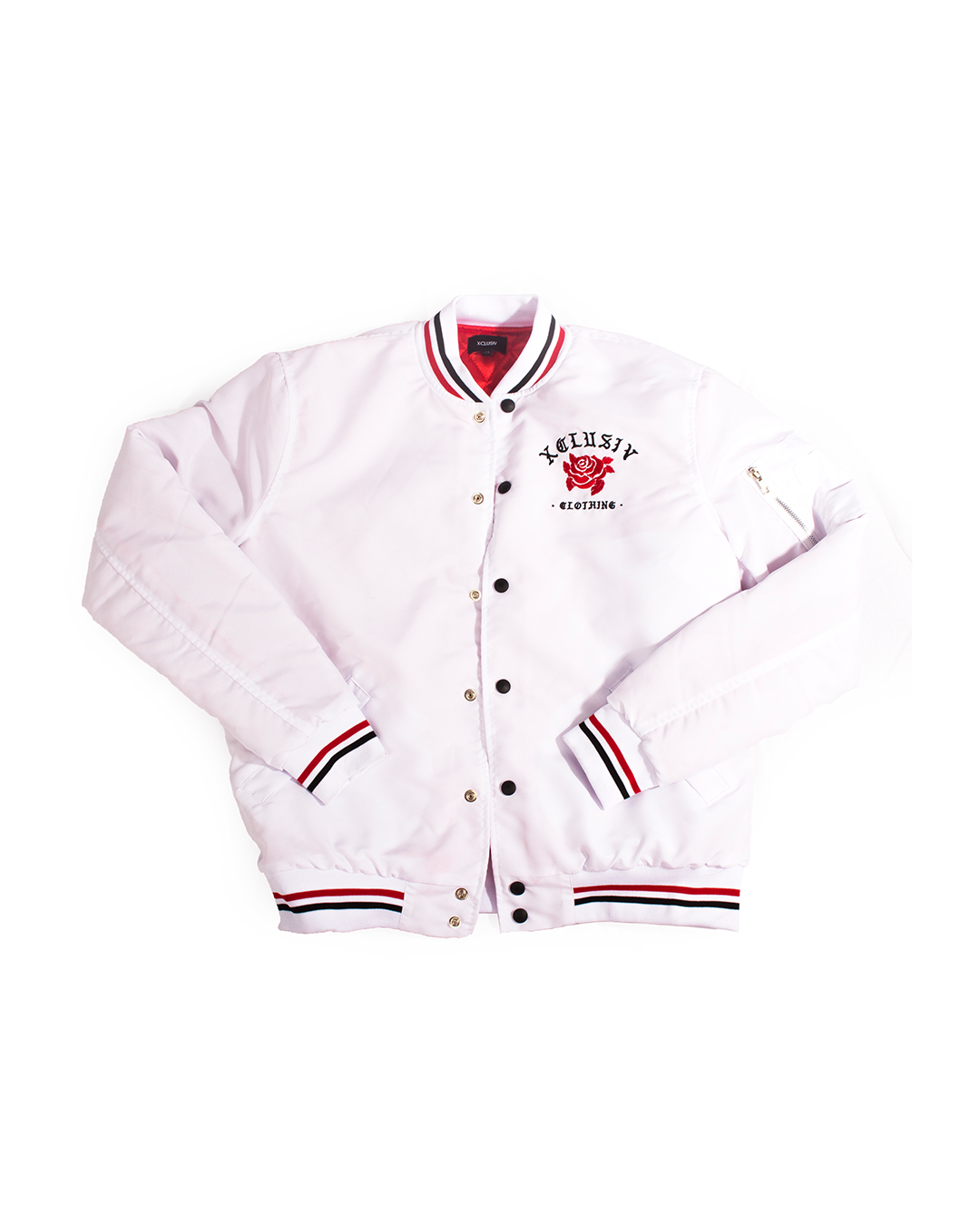 XCLUSIV WHITE ROSE BOMBER JACKET - Xclusiv Clothing Company