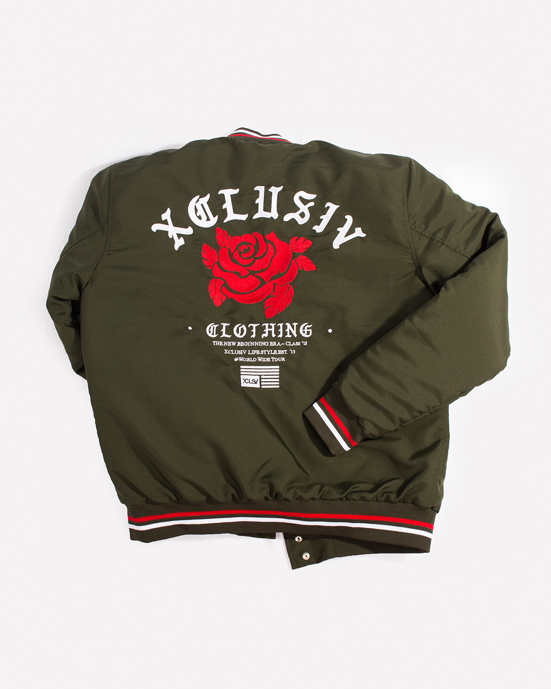 XCLUSIV GREEN ROSE BOMBER JACKET - Xclusiv Clothing Company