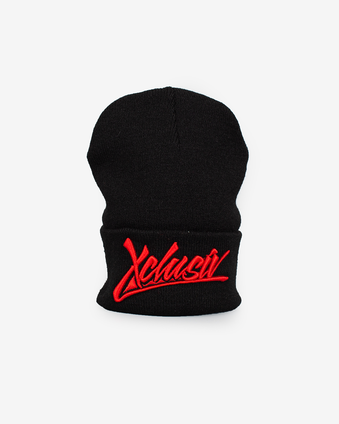 XCLUSIV BLACK AND RED SIGNATURE LOGO BEANIE - Xclusiv Clothing Company