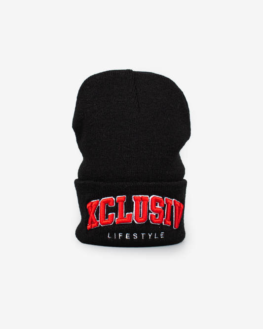 XCLUSIV BLACK AND RED VARSITY BEANIE - Xclusiv Clothing Company