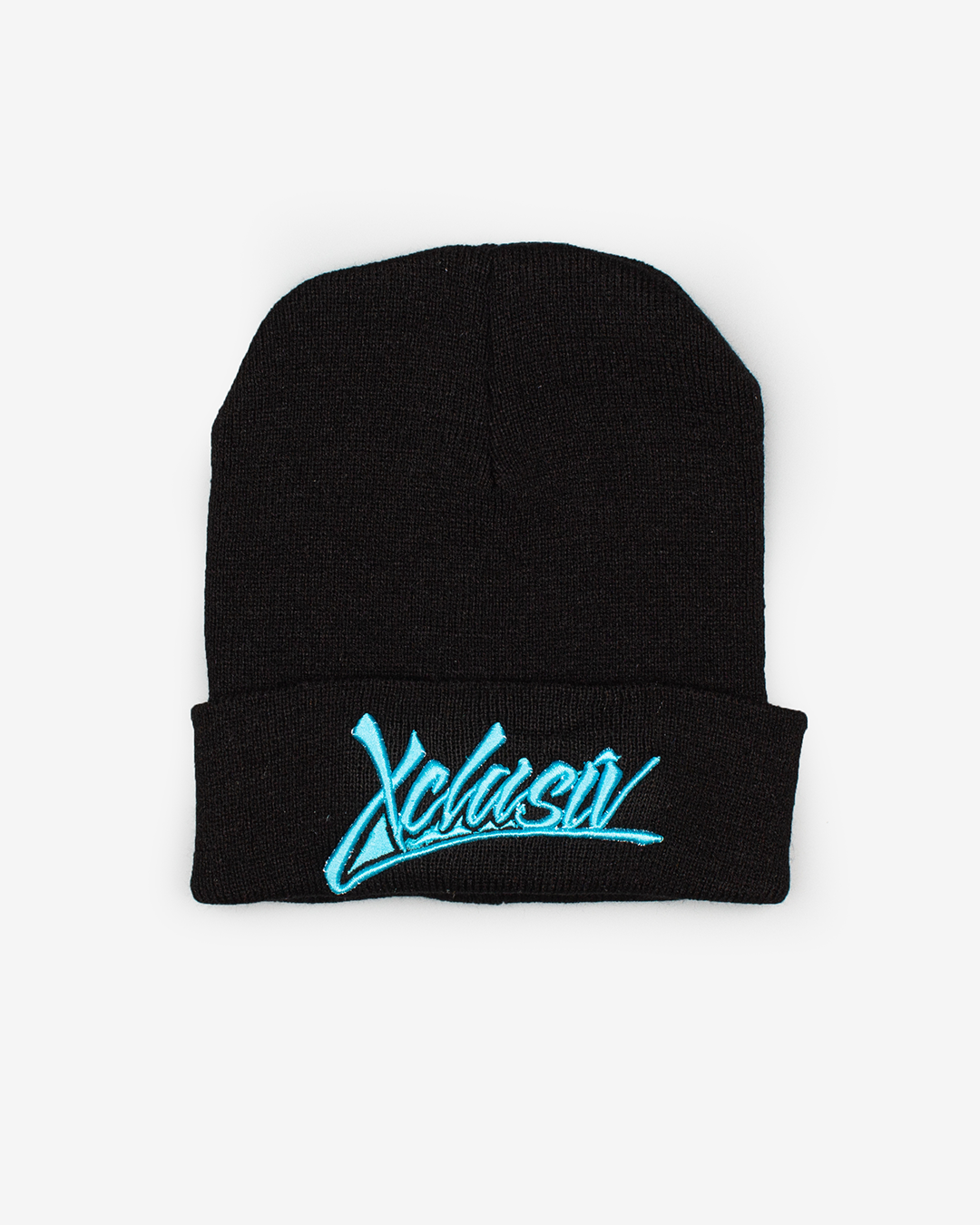 XCLUSIV BLACK AND BABY BLUE SIGNATURE LOGO BEANIE - Xclusiv Clothing Company