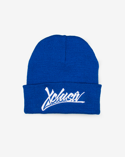 XCLUSIV BLUE SIGNATURE LOGO BEANIE - Xclusiv Clothing Company