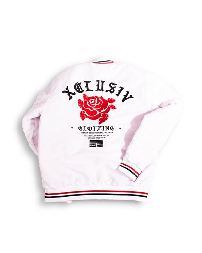 XCLUSIV WHITE ROSE BOMBER JACKET - Xclusiv Clothing Company