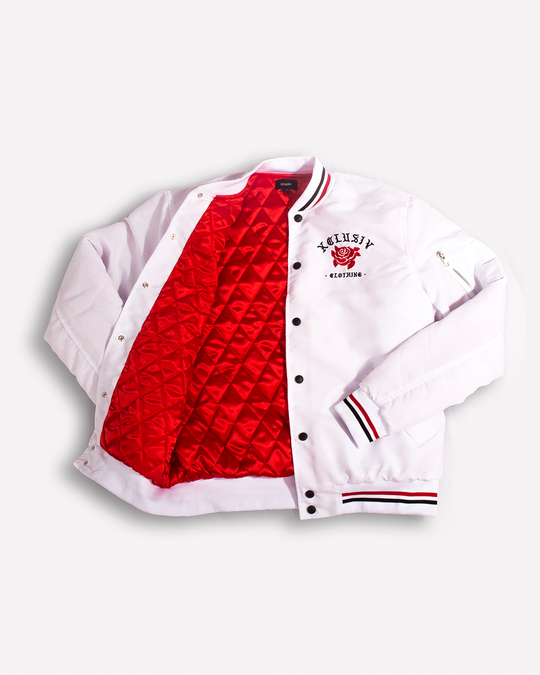 XCLUSIV WHITE ROSE BOMBER JACKET - Xclusiv Clothing Company