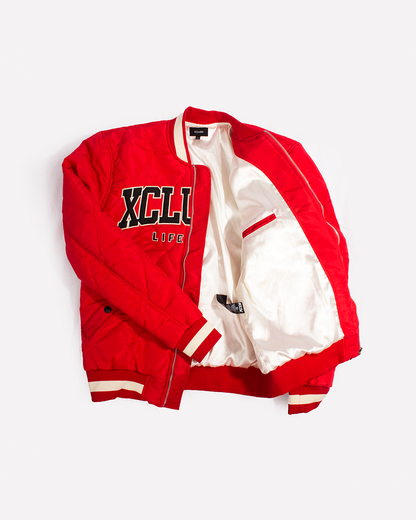 XCLUSIV RED VARSITY BOMBER JACKET - Xclusiv Clothing Company