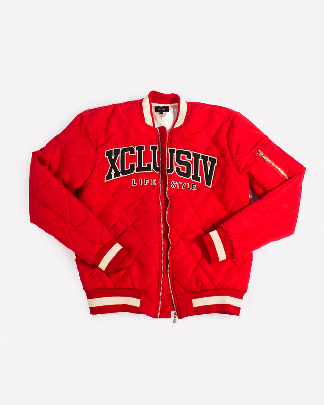 XCLUSIV RED VARSITY BOMBER JACKET - Xclusiv Clothing Company